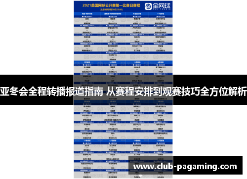 亚冬会全程转播报道指南 从赛程安排到观赛技巧全方位解析 亚冬会全程转播报道指南 从赛程安排到观赛技巧全方位解析