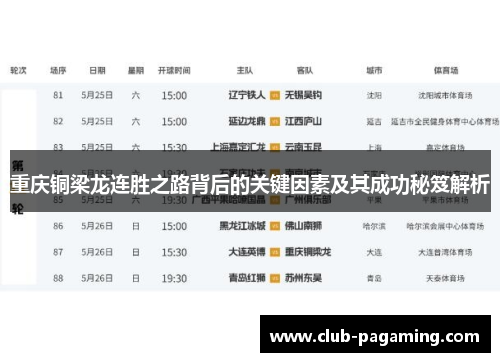 重庆铜梁龙连胜之路背后的关键因素及其成功秘笈解析